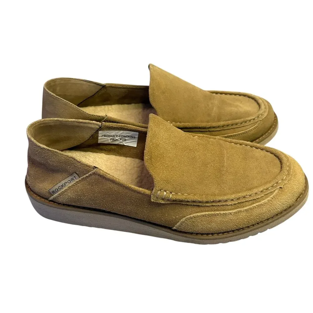 Rockport Men's 9.5 M Beige Nubuck Axelrod Loafer Shoe Faux‎ Sherpa Casual